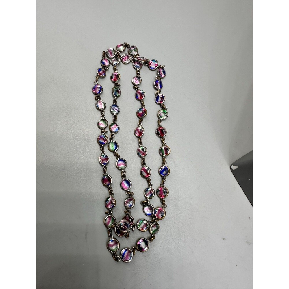 Multicolor Rivoli Bezel Set 28” Crystal Link Necklace Pink Blue Green